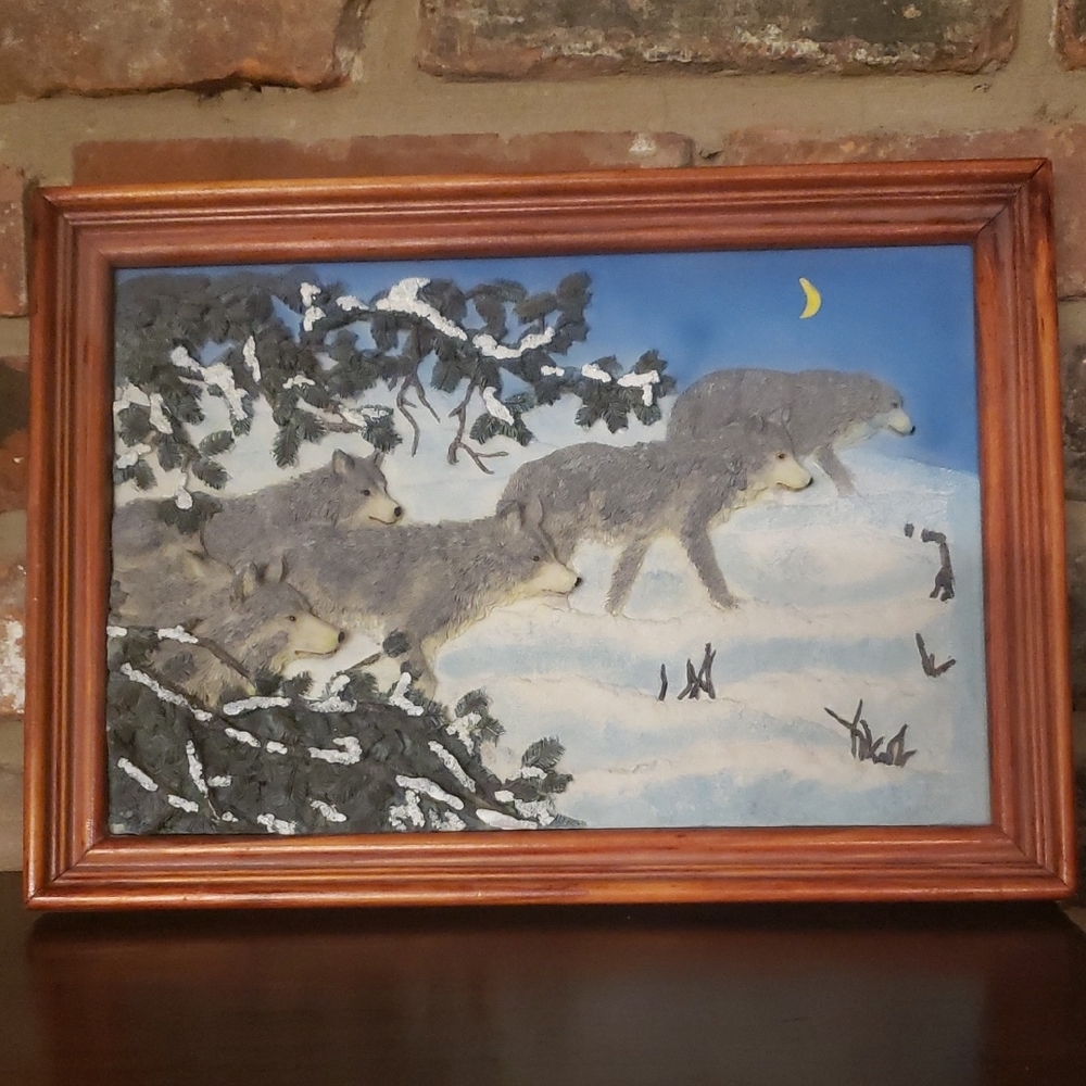 Wolf Pack Wall Art with Wooden Frame